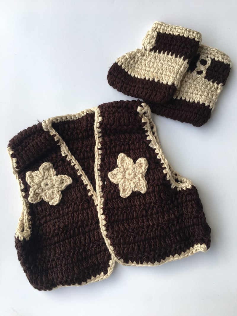 Pinbo Newborn Baby Photography Prop Crochet Knitted Cowboy Vest Shoes - Image 2